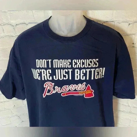 Genuine Merchandise Atlanta Braves Men’s L Navy Blue Crewneck T-Shirt BASEBALL - Picture 12 of 13